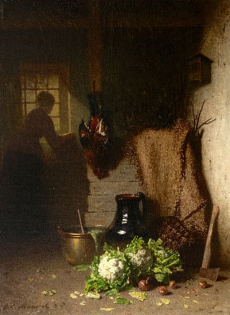 Johannes Masurel | In de schuur, olieverf op doek, 56,2 x 41,7 cm, gesigneerd l.o. en zonder lijst