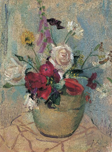 Jan Altink | Zomerbloemen in een vaas, olieverf op doek, 40,8 x 30,5 cm, gesigneerd r.o. en gedateerd '43