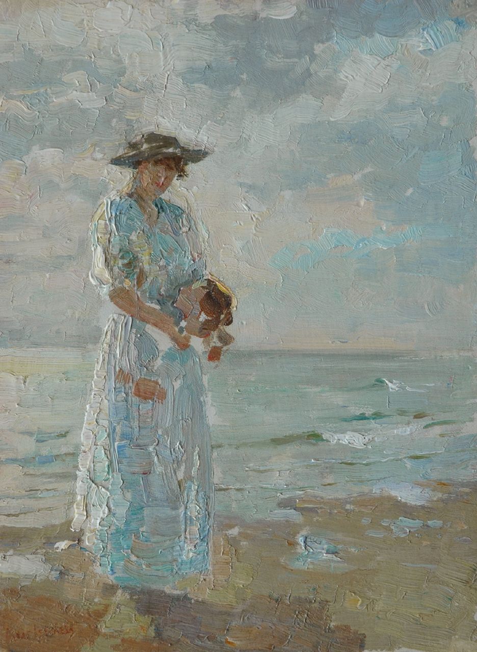 Israels I.L.  | 'Isaac' Lazarus Israels, Dame op het strand, olieverf op paneel 32,7 x 24,3 cm, gesigneerd linksonder en te dateren 1885-1888