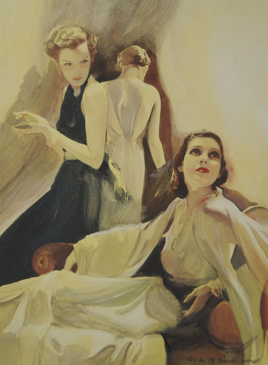 Bauer C.J.  | 'Carl' Josef Bauer, Drie vrouwen, aquarel op papier 35,8 x 26,7 cm, gesigneerd rechtsonder en te dateren ca. 1938