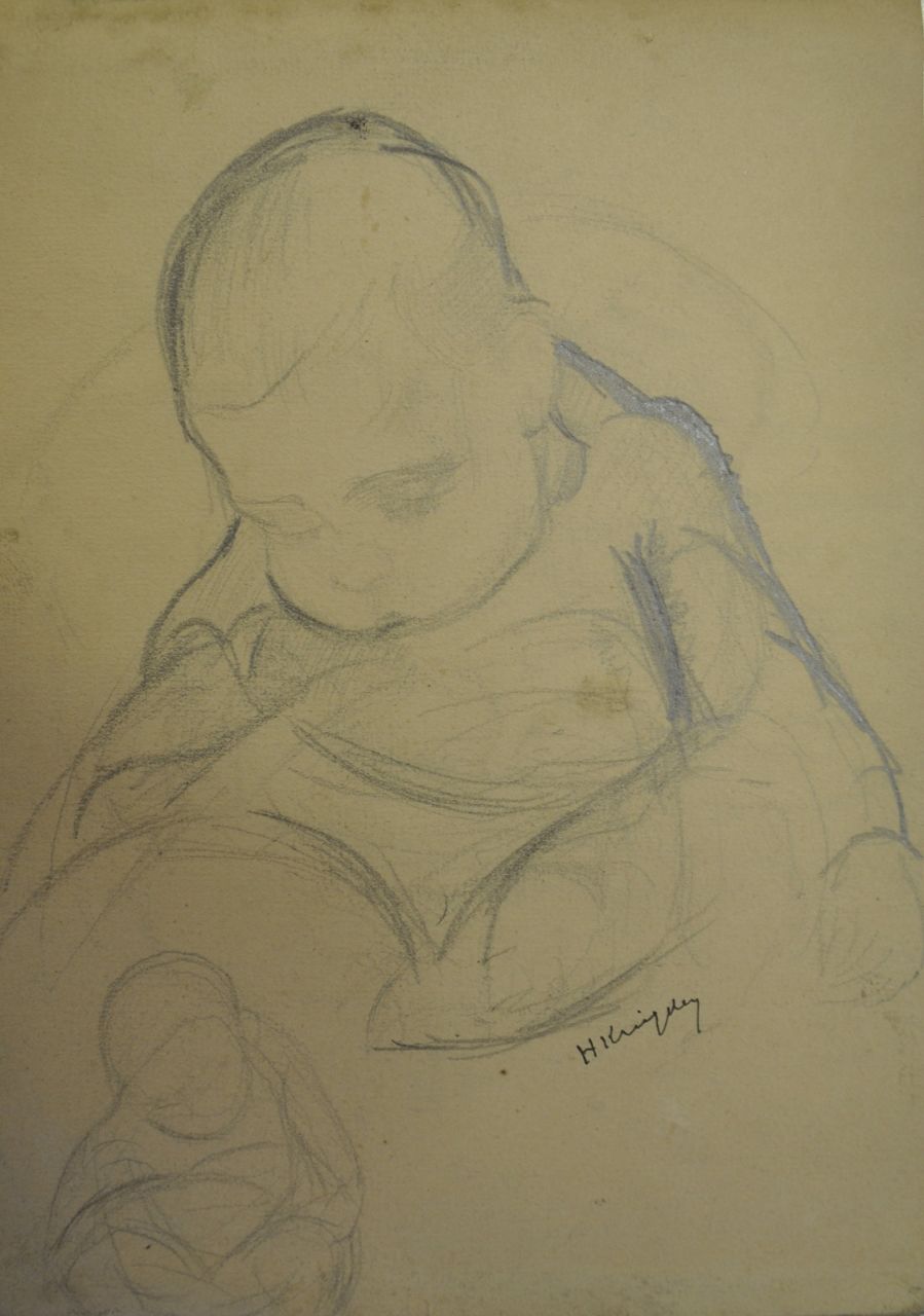 Kruyder H.J.  | 'Herman' Justus Kruyder | Aquarellen en tekeningen te koop aangeboden | Slapend kindje (studie), potlood op papier 17,9 x 12,7 cm, gesigneerd rechtsonder