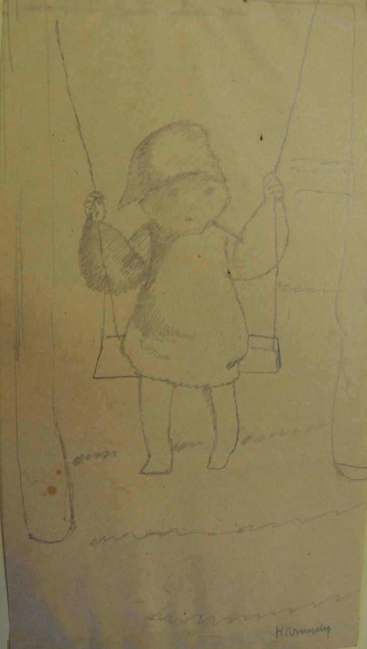 Kruyder H.J.  | 'Herman' Justus Kruyder | Aquarellen en tekeningen te koop aangeboden | Schommelend kind, potlood op papier 21,9 x 11,7 cm, gesigneerd rechtsonder