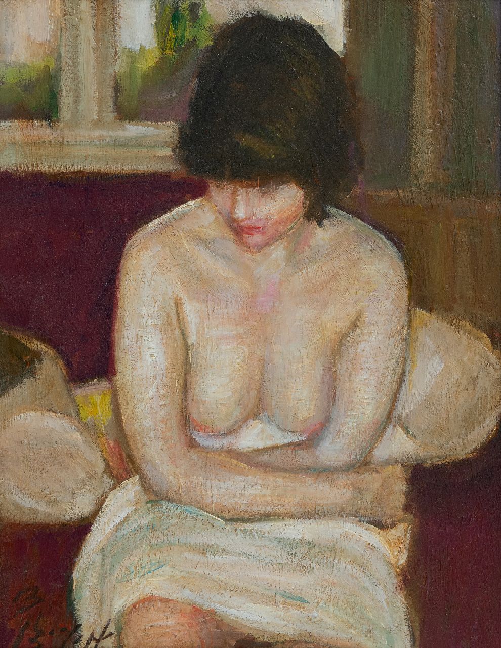 Bram Bogart | Zittend naakt i.o., olieverf op board, 52,6 x 39,4 cm, gesigneerd l.o.