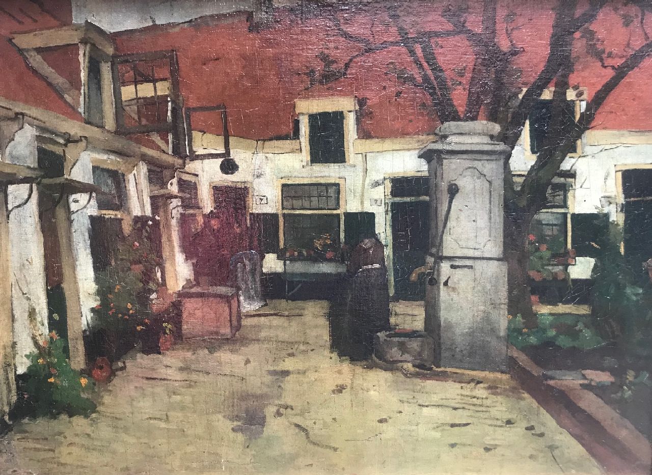 Ritsema J.C. | 'Jacob' Coenraad Ritsema | Schilderijen te koop aangeboden | Het Hofje van Loo in Haarlem, olieverf op doek op paneel 54,0 x 74,2 cm Ritsema J.C. | 'Jacob' Coenraad Ritsema | Schilderijen te koop aangeboden | Het Hofje van Loo in Haarlem, olieverf op doek op paneel 54,0 x 74,2 cm