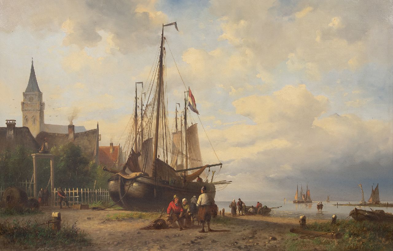 Wijdoogen N.M.  | Nicolaas Martinus Wijdoogen, Vissersdorp bij het strand, olieverf op doek 62,5 x 96,5 cm, gesigneerd linksonder en gedateerd 1891