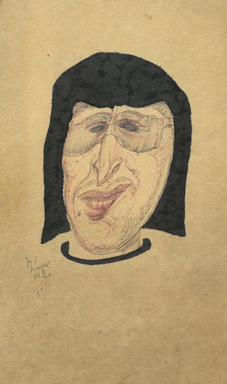 Schnell G. van | Gabriel van Schnell |  te koop aangeboden | M V Masque no 2, 20,2 x 11,2 cm, gesigneerd initialen linksonder en zonder lijst