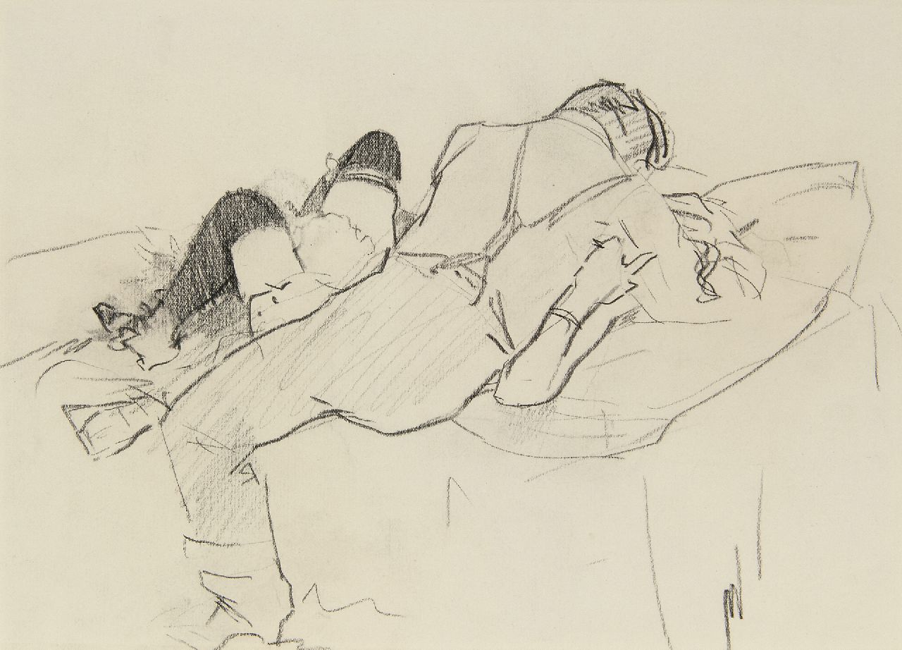 Hem P. van der | Pieter 'Piet' van der Hem | Aquarellen en tekeningen te koop aangeboden | Liefdespaar i.o., houtskool op papier 18,5 x 25,4 cm Hem P. van der | Pieter 'Piet' van der Hem | Aquarellen en tekeningen te koop aangeboden | Liefdespaar i.o., houtskool op papier 18,5 x 25,4 cm