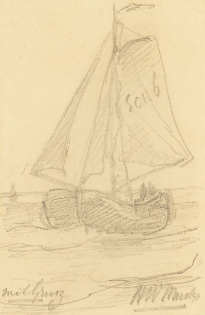 Mesdag H.W.  | Hendrik Willem Mesdag, Terugkerende 'Scheveningen 6', grafiet op papier 14,0 x 9,0 cm, gesigneerd rechtsonder