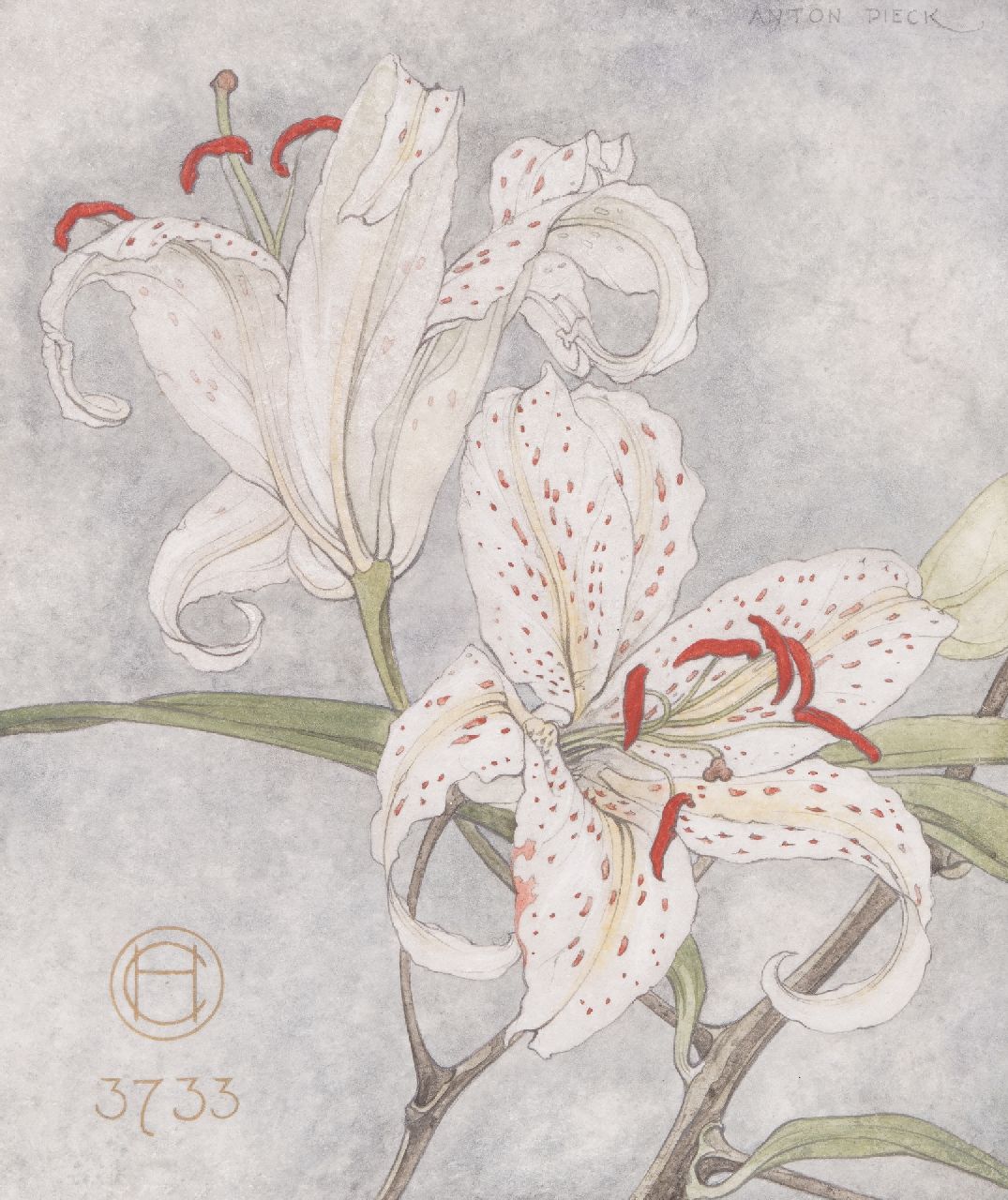 Pieck A.F. | 'Anton' Franciscus Pieck, Tijgerlelies, aquarel op papier 22,8 x 19,0 cm, gesigneerd rechtsboven Pieck A.F. | 'Anton' Franciscus Pieck, Tijgerlelies, aquarel op papier 22,8 x 19,0 cm, gesigneerd rechtsboven