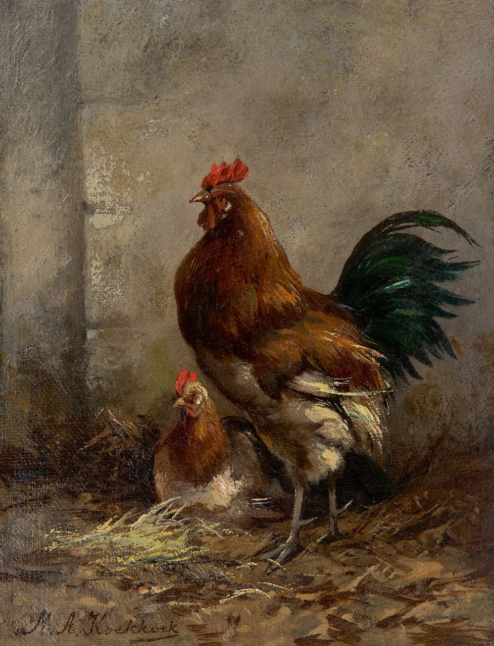 Koekkoek II M.A. | Marinus Adrianus Koekkoek II, Haan en hen, olieverf op doek 25,1 x 19,0 cm, gesigneerd linksonder Koekkoek II M.A. | Marinus Adrianus Koekkoek II, Haan en hen, olieverf op doek 25,1 x 19,0 cm, gesigneerd linksonder