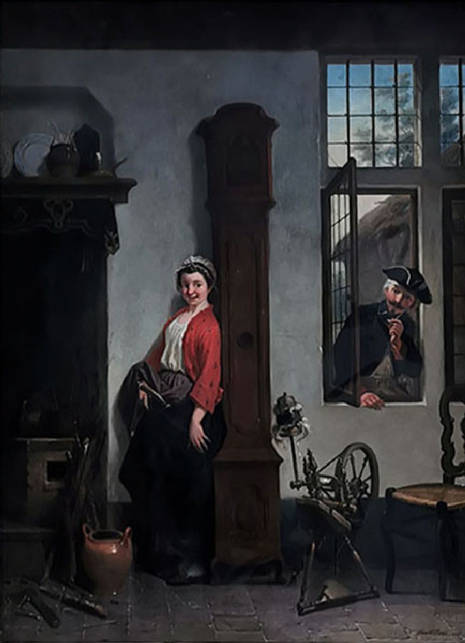 Belgische School, 2e helft 19e eeuw | Belgische School, 2e helft 19e eeuw | Schilderijen te koop aangeboden | Bezoek tijdens het spinnen, olieverf op paneel 69,8 x 49,4 cm, gesigneerd rechtsonder en gedateerd 1865 Belgische School, 2e helft 19e eeuw | Belgische School, 2e helft 19e eeuw | Schilderijen te koop aangeboden | Bezoek tijdens het spinnen, olieverf op paneel 69,8 x 49,4 cm, gesigneerd rechtsonder en gedateerd 1865