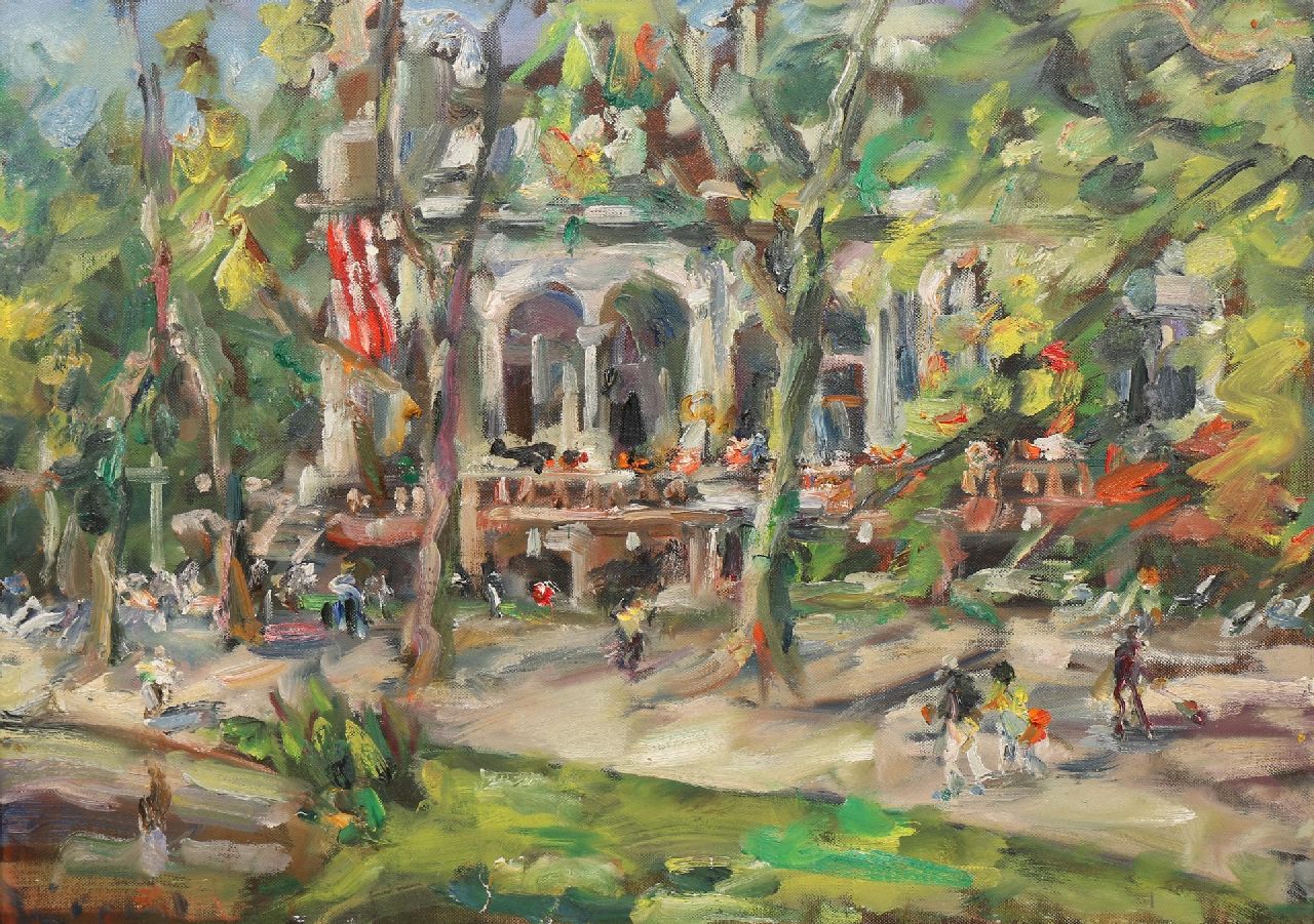 Leippert J.  | Jürgen Leippert | Schilderijen te koop aangeboden | Het Paviljoen Vondelpark in Amsterdam, olieverf op doek 49,0 x 70,0 cm, gesigneerd linksonder en verso en verso gedateerd 'Amsterdam' 3.5.77