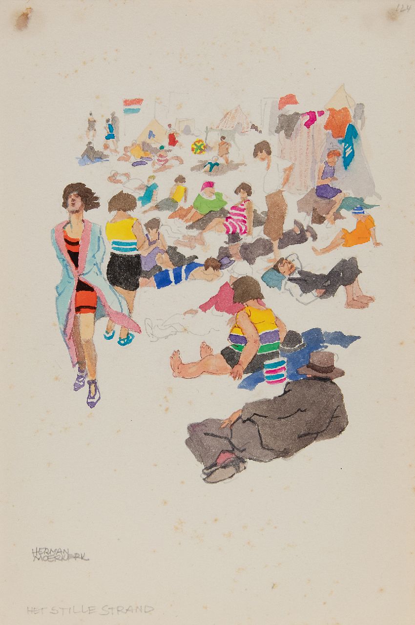 Moerkerk H.A.J.M.  | Hermanus Antonius Josephus Maria 'Herman' Moerkerk, Het stille strand, potlood en aquarel op papier 25,5 x 17,0 cm, gesigneerd linksonder