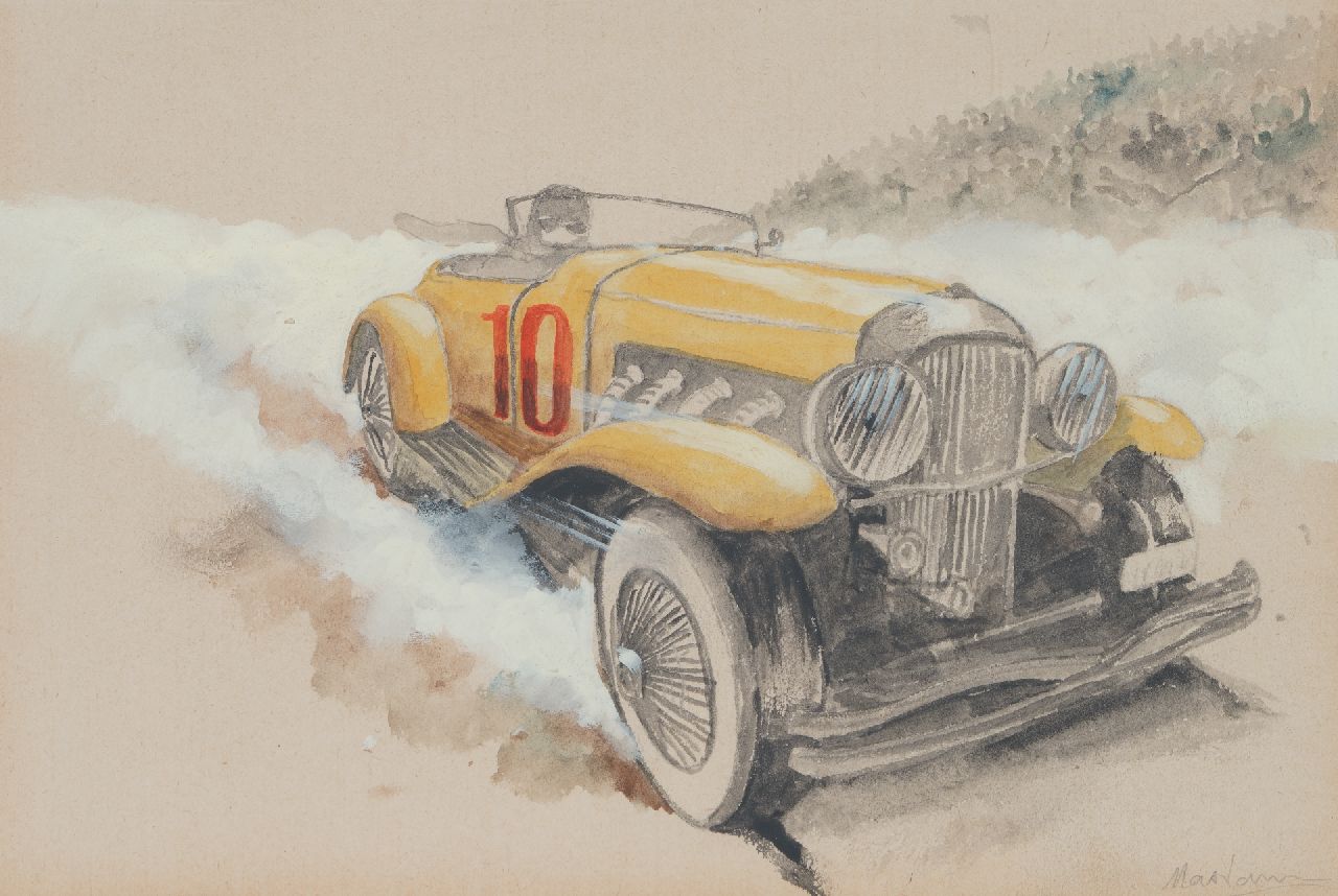 Onbekend   | Onbekend | Aquarellen en tekeningen te koop aangeboden | Raceauto nr. 10 (set van 5), potlood, aquarel en gouache op papier 19,8 x 28,9 cm, gesigneerd rechtsonder