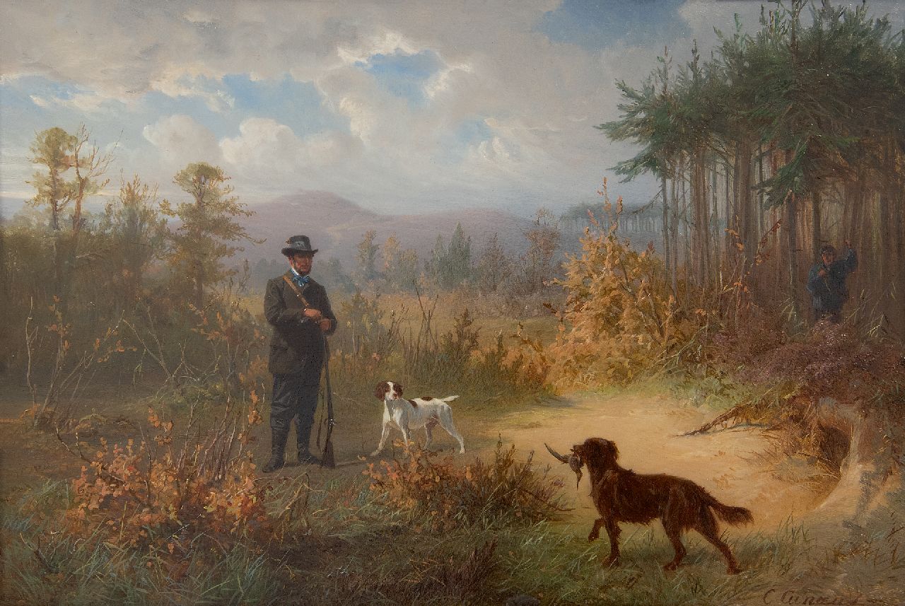 Cunaeus C.  | Conradijn Cunaeus, Op snippenjacht in het bos te Lunteren, olieverf op paneel 21,9 x 32,5 cm, gesigneerd rechtsonder en te dateren 1870