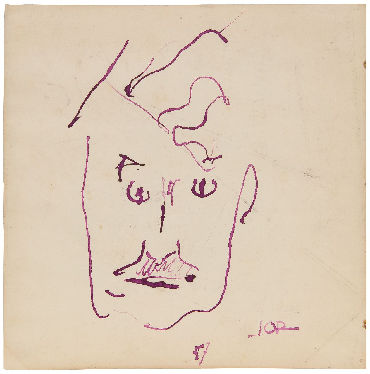 Jan Jordens | Zelfportret van de kunstenaar, inkt op papier, 26,7 x 26,4 cm, gesigneerd r.o. en gedateerd '57