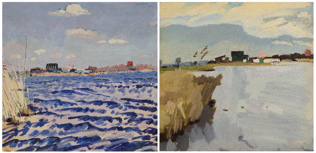 Zee J. van der | Jan van der Zee, Paterswoldsemeer op een winderige dag; verso: Paterswoldsemeer bij kalm weer, olieverf op doek 54,0 x 56,0 cm, gesigneerd rechtsboven en gedateerd '32 Zee J. van der | Jan van der Zee, Paterswoldsemeer op een winderige dag; verso: Paterswoldsemeer bij kalm weer, olieverf op doek 54,0 x 56,0 cm, gesigneerd rechtsboven en gedateerd '32