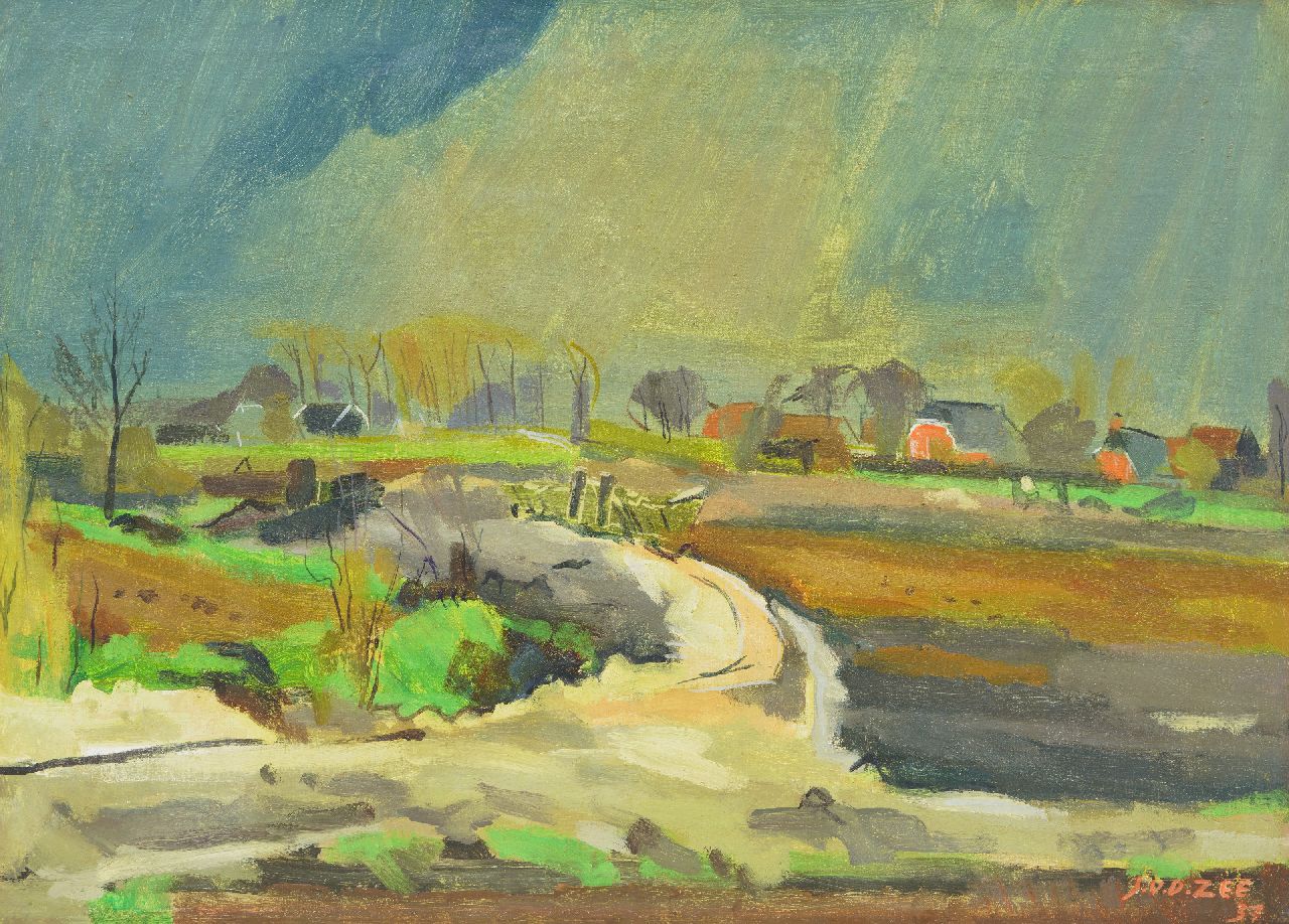 Zee J. van der | Jan van der Zee, Gronings boerenlandschap, olieverf op doek 50,3 x 70,5 cm, gesigneerd rechtsonder en gedateerd '37 Zee J. van der | Jan van der Zee, Gronings boerenlandschap, olieverf op doek 50,3 x 70,5 cm, gesigneerd rechtsonder en gedateerd '37