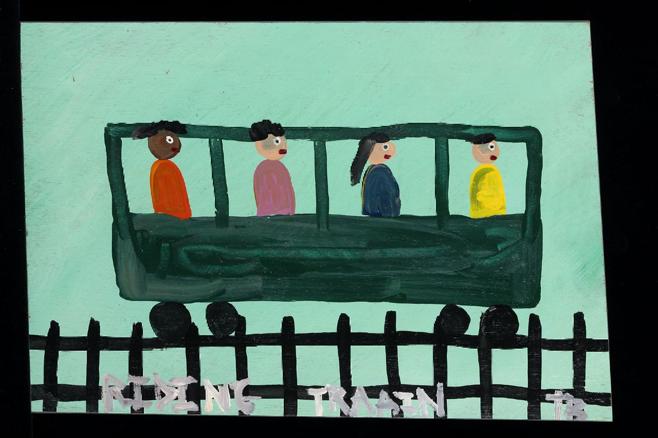 Brown T.  | Timothy 'Tim' Brown, Riding train, acryl op paneel 33,0 x 48,0 cm, gesigneerd rechtsonder met initialen