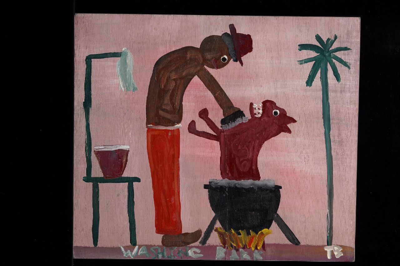 Brown T.  | Timothy 'Tim' Brown, Washing Bark, acryl op paneel 34,0 x 40,0 cm, gesigneerd rechtsonder met initialen
