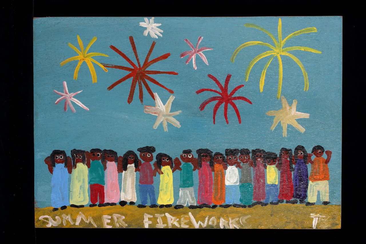 Brown T. | Timothy 'Tim' Brown, Summer fireworks, acryl op paneel 38,0 x 56,0 cm, gesigneerd rechtsonder met initialen Brown T. | Timothy 'Tim' Brown, Summer fireworks, acryl op paneel 38,0 x 56,0 cm, gesigneerd rechtsonder met initialen