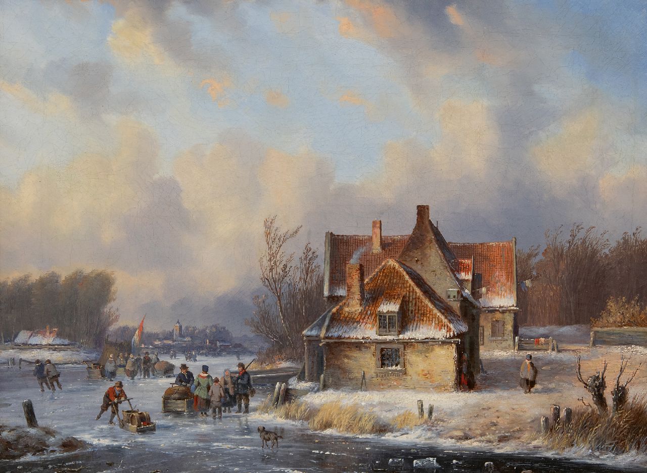 Ahrendts C.E.  | Carl Eduard Ahrendts | Schilderijen te koop aangeboden | Wintergezicht met veel figuren op het ijs, olieverf op doek 39,4 x 52,5 cm, gesigneerd linksonder