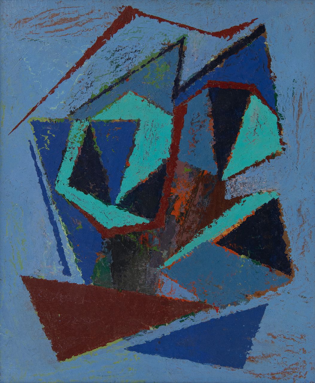 Hunziker F.  | Frieda Hunziker | Schilderijen te koop aangeboden | Compositie, olieverf op schildersboard 54,2 x 45,4 cm, gesigneerd verso en te dateren 1948