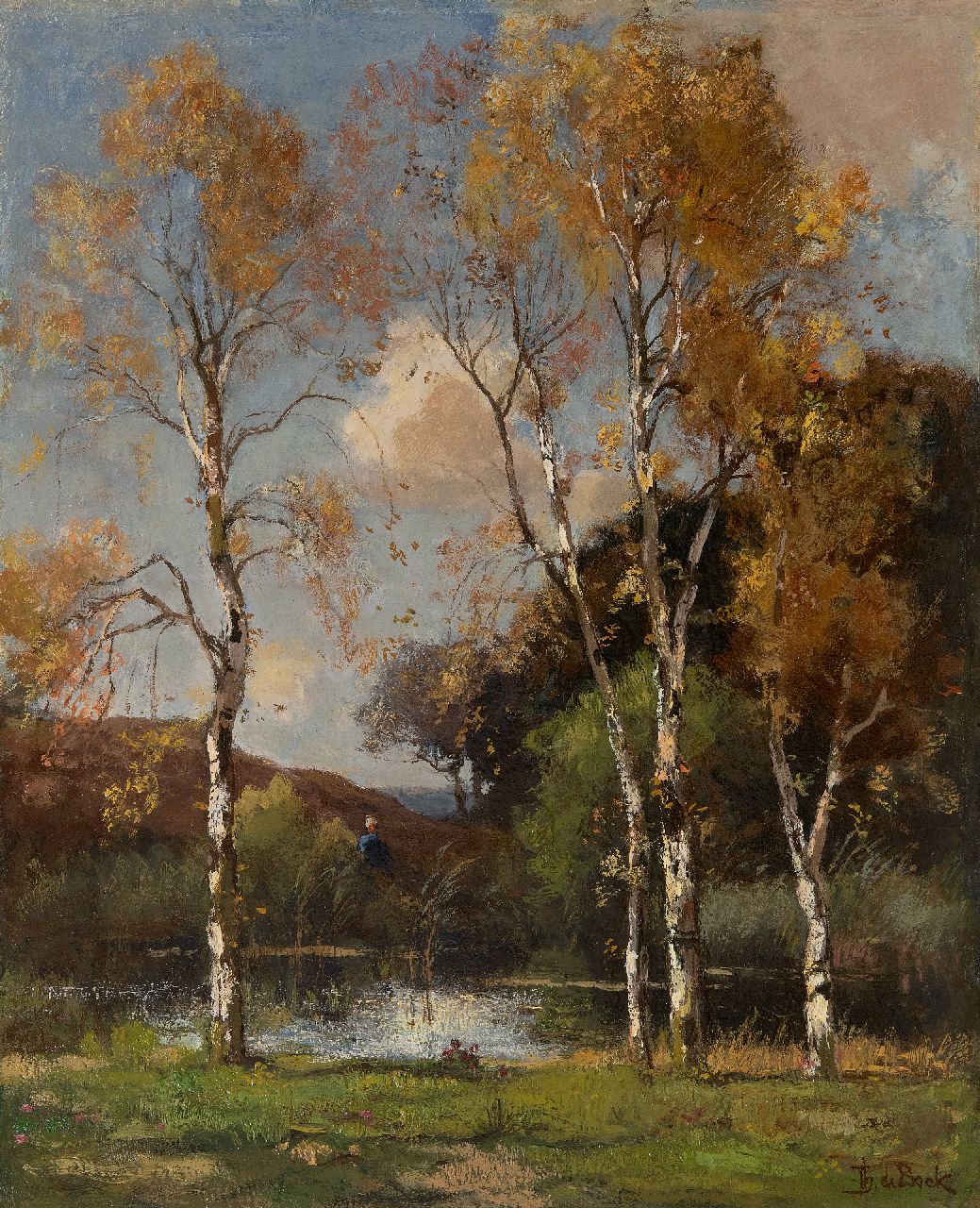 Bock T.E.A. de | Théophile Emile Achille de Bock | Schilderijen te koop aangeboden | Vennetje in een duinlandschap, olieverf op paneel 46,4 x 37,6 cm, gesigneerd rechtsonder