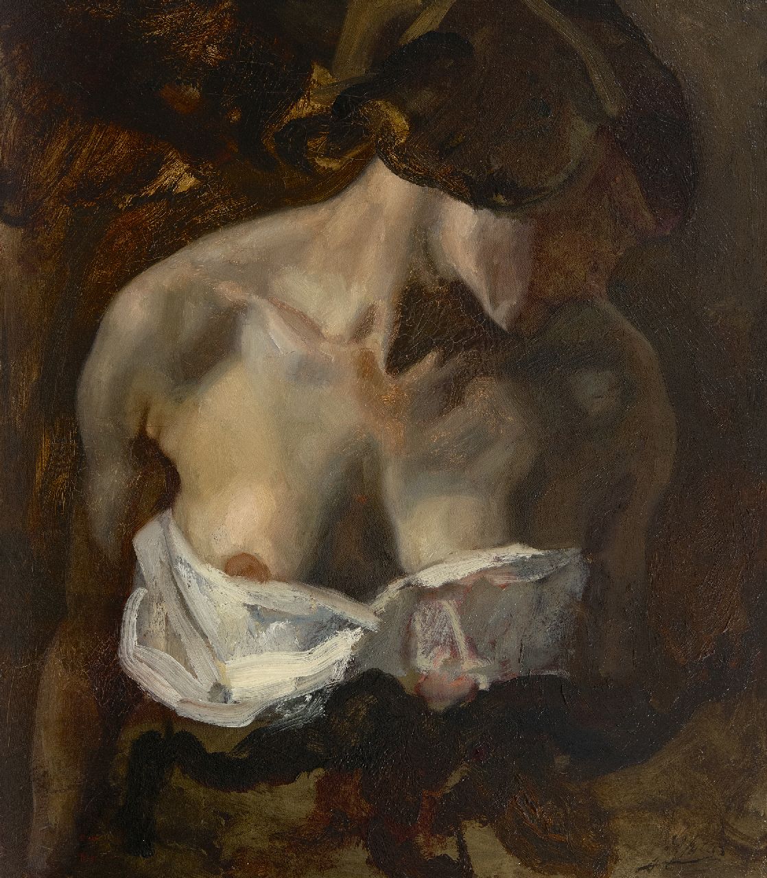 Jurres J.H.  | Johannes Hendricus Jurres, Delilah mit entblöster Brust  (Studium für Samson und Delilah), Öl auf Leinwand 52,3 x 45,5 cm, Unterzeichnet r.u.