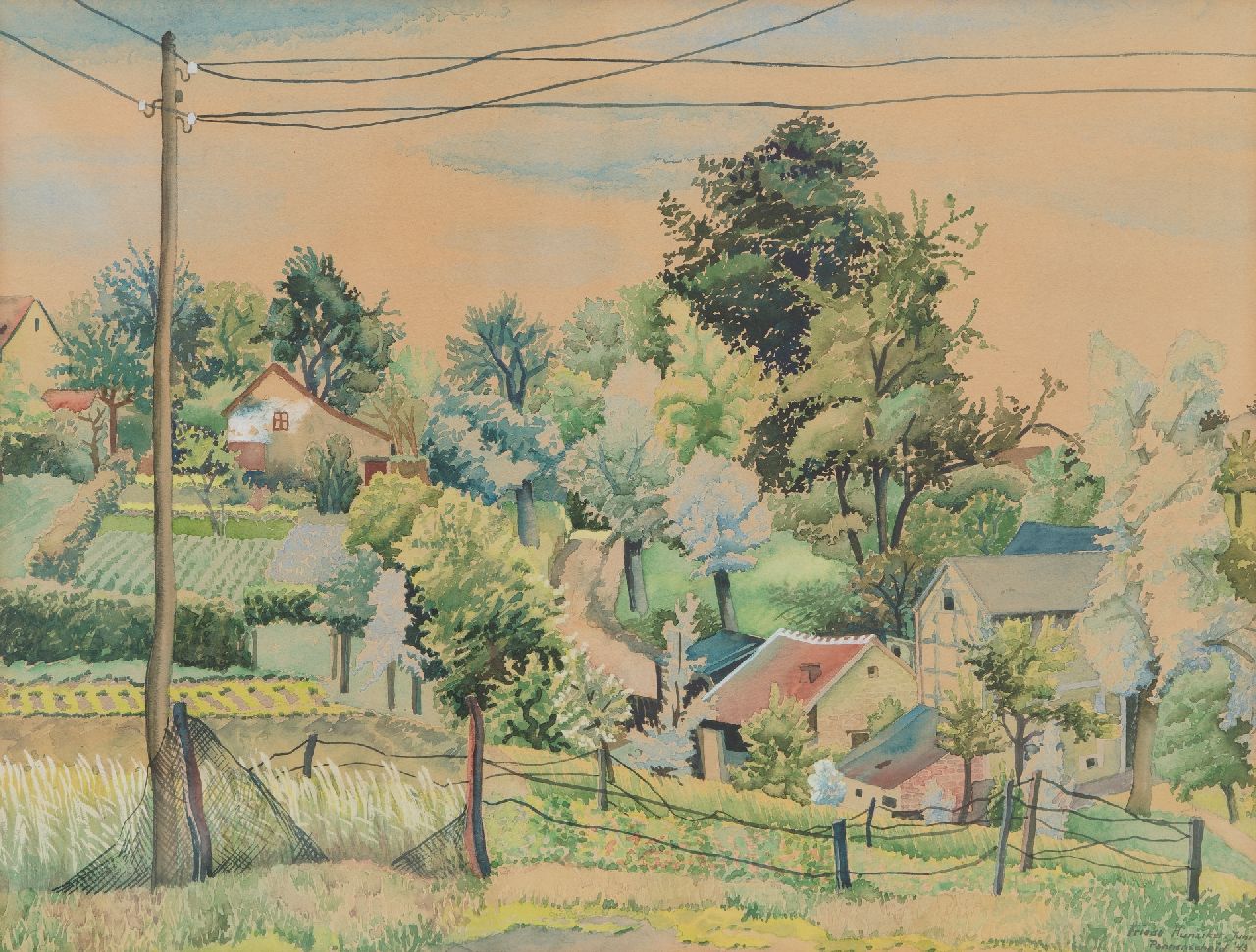Hunziker F.  | Frieda Hunziker, Pannenscheid, aquarel op papier 35,0 x 45,0 cm, gesigneerd rechtsonder en gedateerd '43