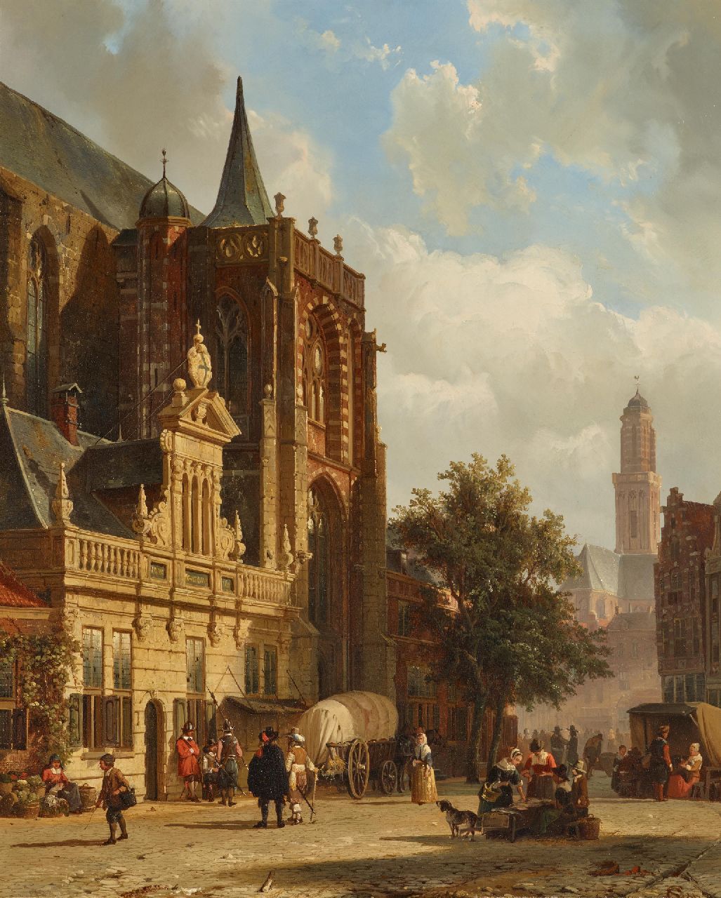 Springer C.  | Cornelis Springer | Schilderijen te koop aangeboden | De Grote Markt in Zwolle, olieverf op paneel 54,5 x 44,0 cm, gesigneerd rechtsonder met monogram en gedateerd 1859