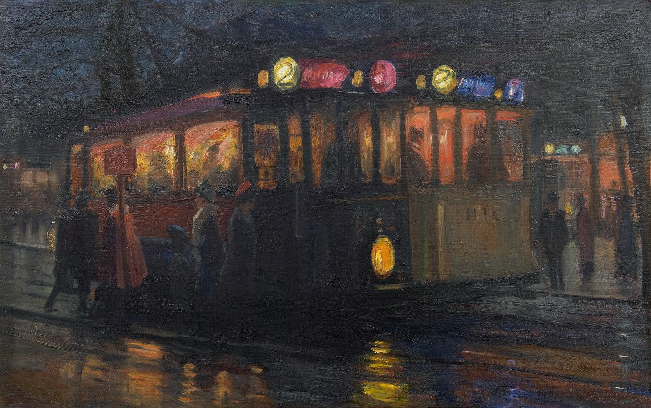 Marius Richters | Trams bij het Beursplein, Rotterdam, olieverf op doek, 70,0 x 110,2 cm, gesigneerd l.o. en te dateren ca. 1913