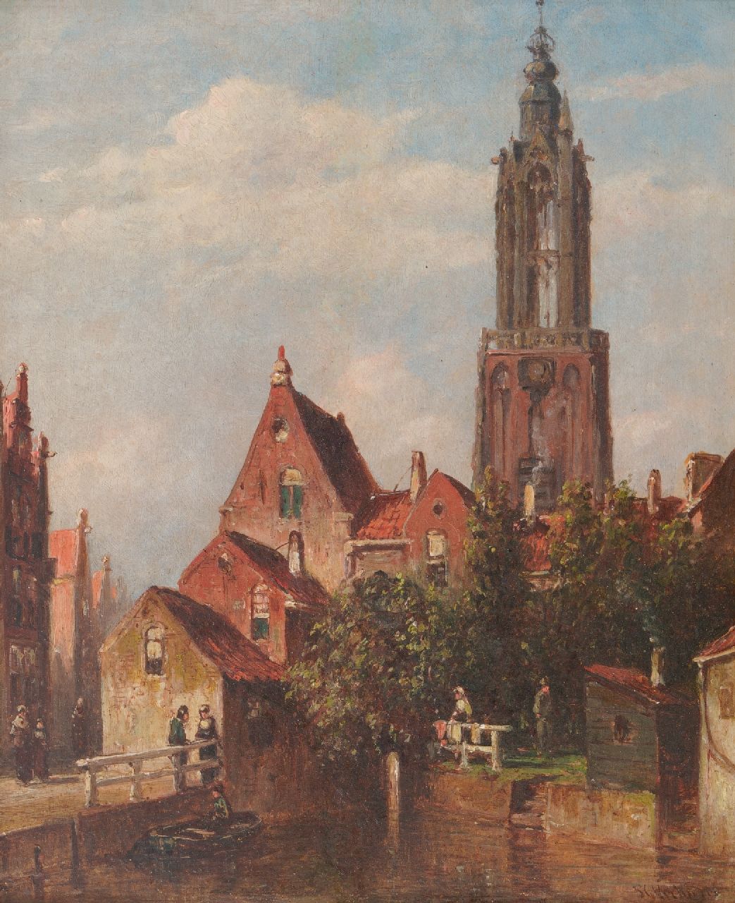 Vertin P.G.  | Petrus Gerardus Vertin | Schilderijen te koop aangeboden | Stadsgezicht met de Amersfoortse Onze Lieve Vrouwetoren, olieverf op paneel 24,0 x 19,8 cm, gesigneerd rechtsonder