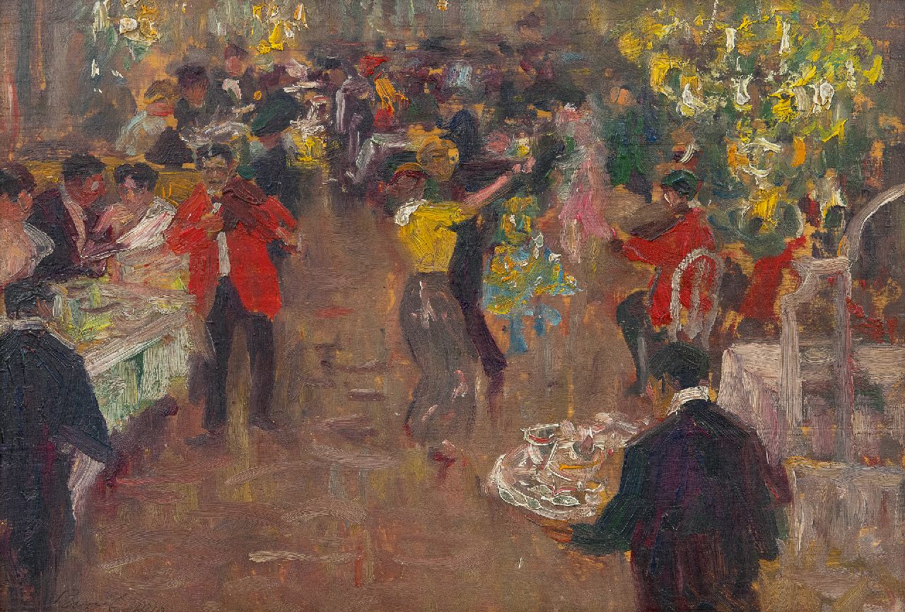 Elie Pavil | Diner dansant, olieverf op paneel, 23,3 x 33,0 cm, gesigneerd l.o. en gedateerd 1910