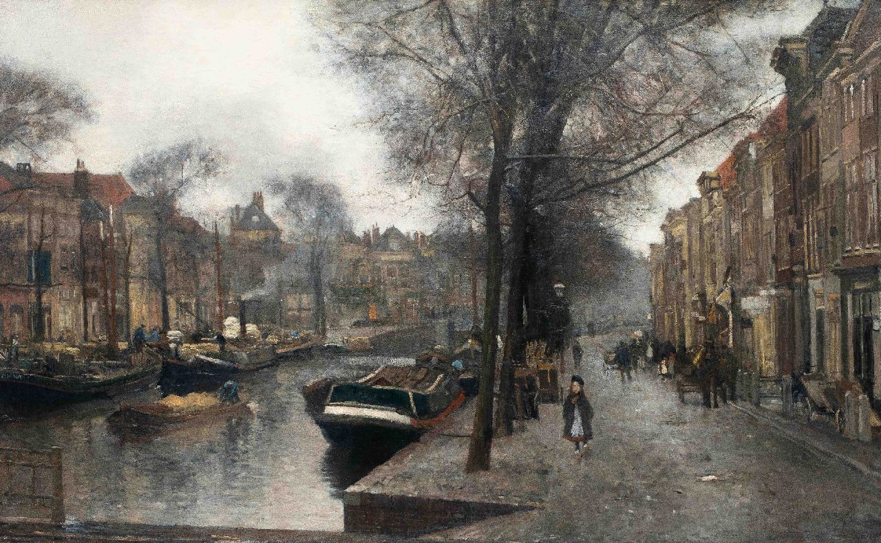 Arntzenius P.F.N.J.  | Pieter Florentius Nicolaas Jacobus 'Floris' Arntzenius | Schilderijen te koop aangeboden | De Bierkade in Den Haag, gezien vanaf de Wagenbrug richting het Spui, olieverf op doek 127,0 x 202,0 cm, gesigneerd rechtsonder