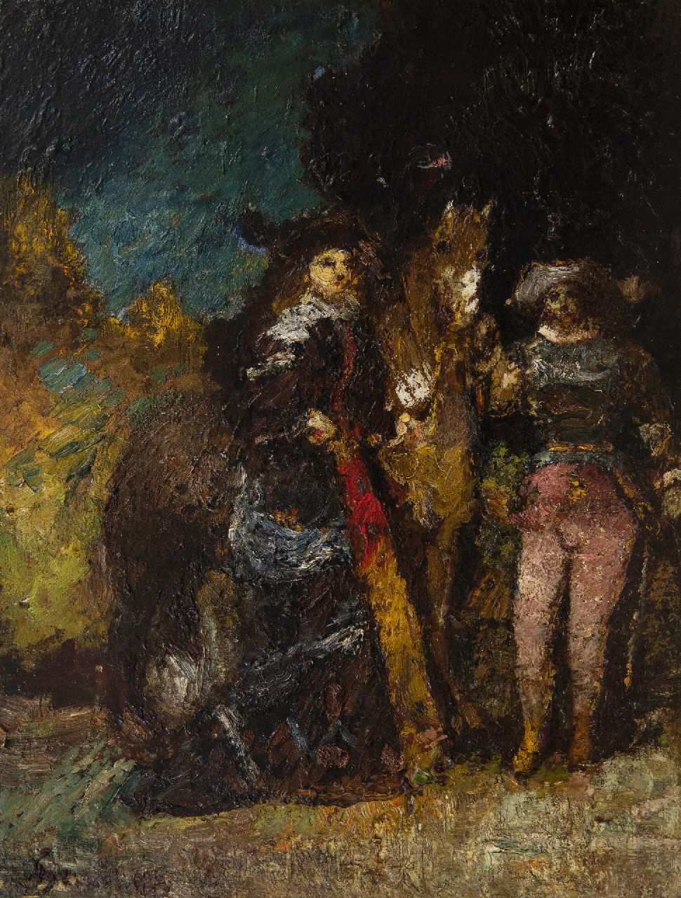 Monticelli A.J.T. | 'Adolphe' Joseph Thomas Monticelli Monticelli | Schilderijen te koop aangeboden | Travesti, olieverf op paneel 48,2 x 36,7 cm, gesigneerd linksonder en te dateren ca. 1875-1880 Monticelli A.J.T. | 'Adolphe' Joseph Thomas Monticelli Monticelli | Schilderijen te koop aangeboden | Travesti, olieverf op paneel 48,2 x 36,7 cm, gesigneerd linksonder en te dateren ca. 1875-1880