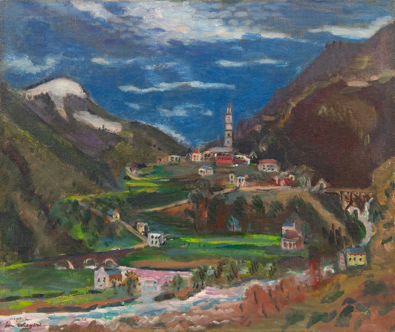 Wiegers J.  | Jan Wiegers | Schilderijen te koop aangeboden | Gezicht op Tegna, Ticino, Zwitserland, olieverf op doek 61,5 x 73,4 cm, gesigneerd linksonder en te dateren ca. 1949