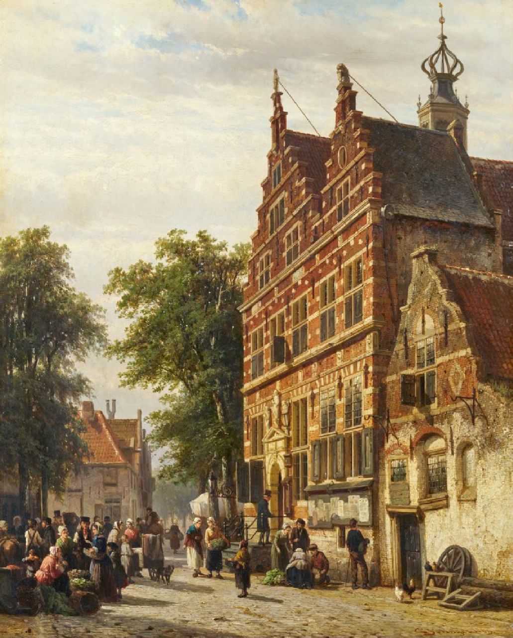 Springer C.  | Cornelis Springer | Schilderijen te koop aangeboden | Markt op de Raadhuisstraat in Naarden, olieverf op paneel 51,3 x 42,0 cm, gesigneerd rechtsonder en gedateerd 1863