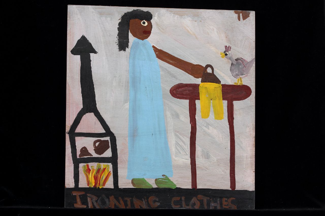 Brown T.  | Timothy 'Tim' Brown | Schilderijen te koop aangeboden | Ironing clothes, acryl op paneel 42,9 x 40,3 cm, gesigneerd rechtsboven met initialen en ca 1995