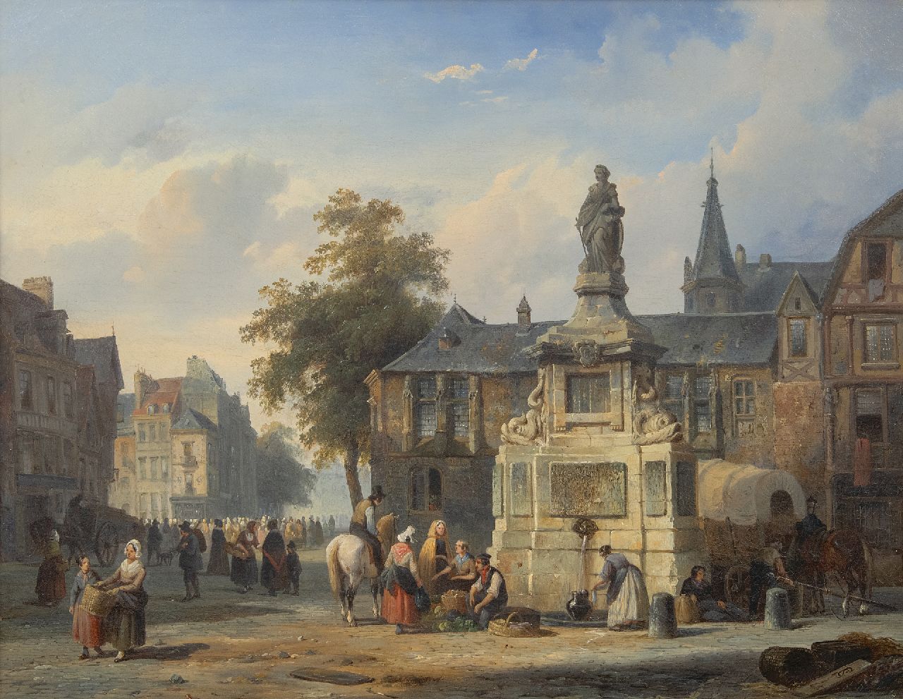 Springer C. | Cornelis Springer | Schilderijen te koop aangeboden | Gezicht op de waterpomp met het standbeeld van Jeanne d'Arc op de Place de la Pucelle, Rouen, olieverf op doek 41,6 x 53,6 cm, gesigneerd rechtsonder met monogram en gedateerd '45 Springer C. | Cornelis Springer | Schilderijen te koop aangeboden | Gezicht op de waterpomp met het standbeeld van Jeanne d'Arc op de Place de la Pucelle, Rouen, olieverf op doek 41,6 x 53,6 cm, gesigneerd rechtsonder met monogram en gedateerd '45