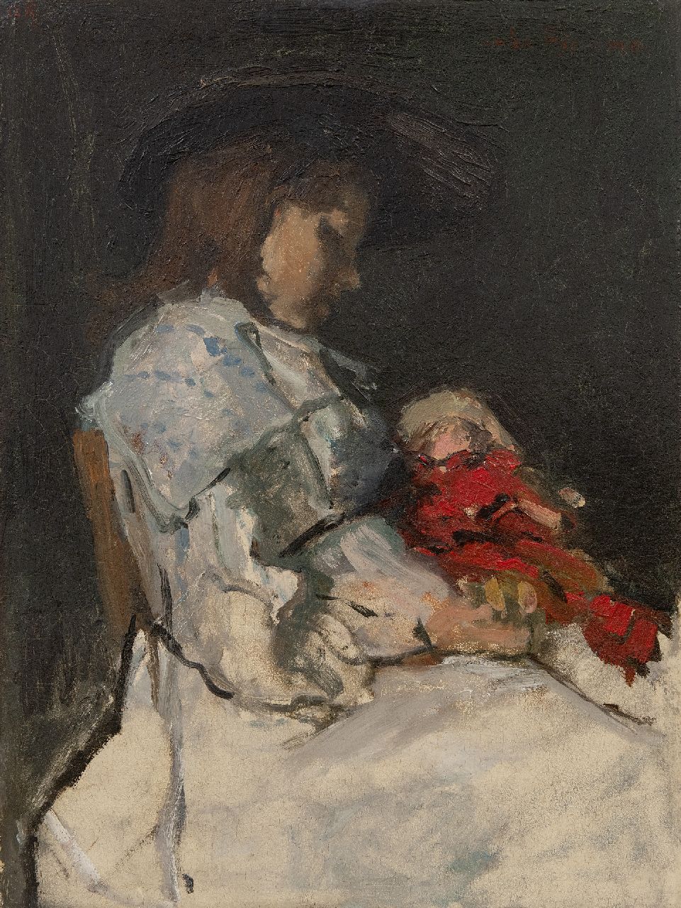 Ritsema J.J. | Jacoba Johanna 'Coba' Ritsema, Meisje met pop, olieverf op doek op schildersboard 40,7 x 30,3 cm, gesigneerd linksboven met initialen en rechtsboven voluit Ritsema J.J. | Jacoba Johanna 'Coba' Ritsema, Meisje met pop, olieverf op doek op schildersboard 40,7 x 30,3 cm, gesigneerd linksboven met initialen en rechtsboven voluit