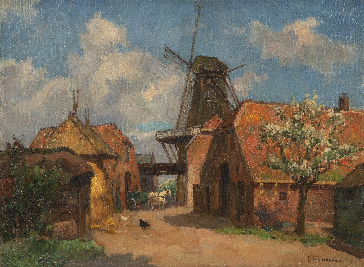 Soonius L. | Lodewijk 'Louis' Soonius | Schilderijen te koop aangeboden | De graanmolen 'Concordia' aan de Molenstraat in Ede, olieverf op doek 30,2 x 40,8 cm, gesigneerd rechtsonder en te dateren eind jaren 40 Soonius L. | Lodewijk 'Louis' Soonius | Schilderijen te koop aangeboden | De graanmolen 'Concordia' aan de Molenstraat in Ede, olieverf op doek 30,2 x 40,8 cm, gesigneerd rechtsonder en te dateren eind jaren 40