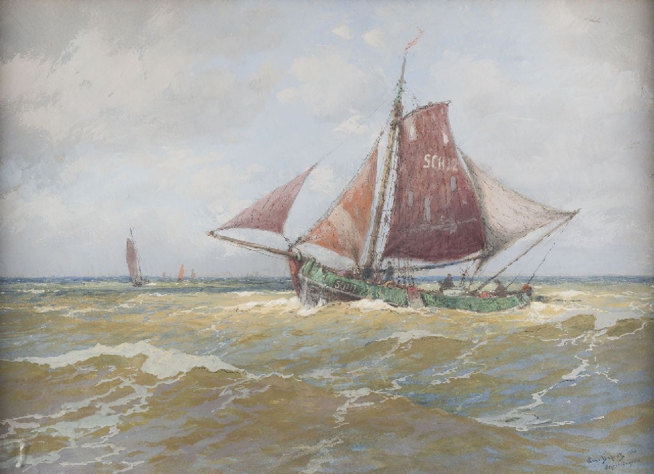 Bohrdt H. | Hans Bohrdt | Aquarellen en tekeningen te koop aangeboden | Uitvarende 'Scheveningen 12', krijt en gouache op board 49,6 x 69,4 cm, gesigneerd rechtsonder en gedateerd 1926 Bohrdt H. | Hans Bohrdt | Aquarellen en tekeningen te koop aangeboden | Uitvarende 'Scheveningen 12', krijt en gouache op board 49,6 x 69,4 cm, gesigneerd rechtsonder en gedateerd 1926