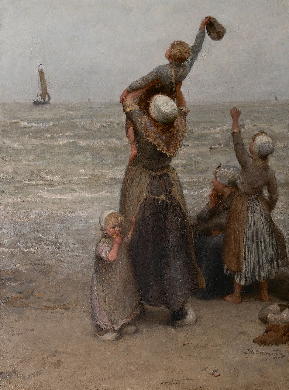 Blommers B.J. | Bernardus Johannes 'Bernard' Blommers, Dag Vader!, olieverf op doek 148,1 x 111,7 cm, gesigneerd rechtsonder en te dateren ca. 1885-1890 Blommers B.J. | Bernardus Johannes 'Bernard' Blommers, Dag Vader!, olieverf op doek 148,1 x 111,7 cm, gesigneerd rechtsonder en te dateren ca. 1885-1890