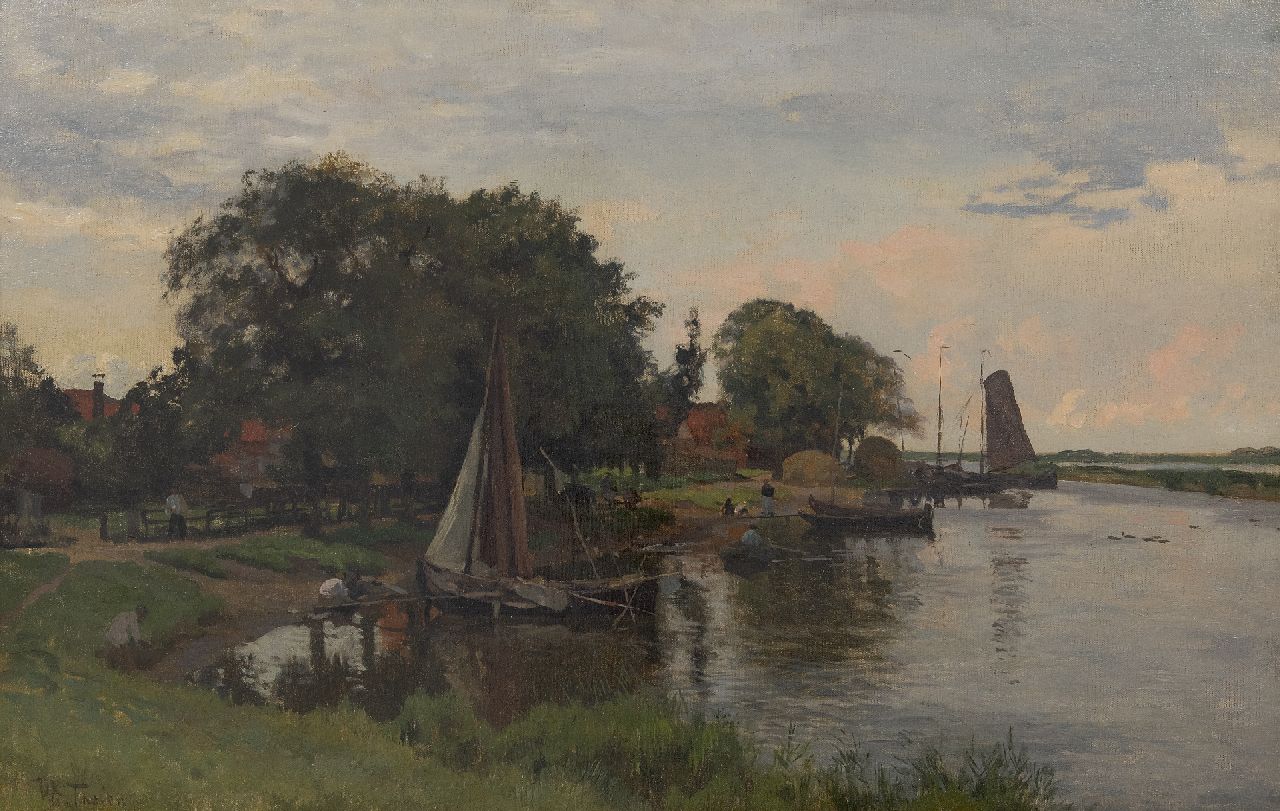 Tholen W.B. | Willem Bastiaan Tholen | Schilderijen te koop aangeboden | Hollands landschap met dorpshaven, olieverf op doek 40,0 x 62,0 cm, gesigneerd linksonder Tholen W.B. | Willem Bastiaan Tholen | Schilderijen te koop aangeboden | Hollands landschap met dorpshaven, olieverf op doek 40,0 x 62,0 cm, gesigneerd linksonder
