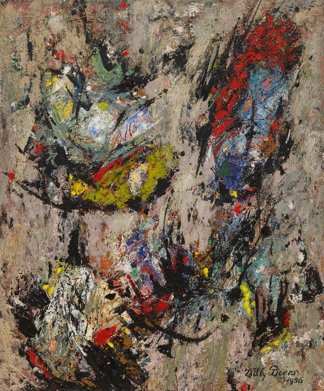 Boers W.H.F.  | 'Willy' Herman Friederich Boers, Zonder titel, olieverf op board 60,0 x 50,0 cm, gesigneerd rechtsonder en gedateerd 1956