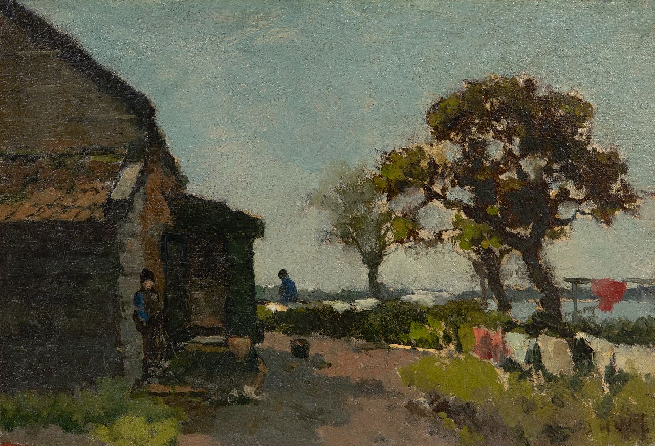 Weissenbruch H.J. | Hendrik Johannes 'J.H.' Weissenbruch | Schilderijen te koop aangeboden | Wasdag, olieverf op paneel 16,1 x 23,6 cm, gesigneerd rechtsonder met initialen en te dateren ca. 1875 Weissenbruch H.J. | Hendrik Johannes 'J.H.' Weissenbruch | Schilderijen te koop aangeboden | Wasdag, olieverf op paneel 16,1 x 23,6 cm, gesigneerd rechtsonder met initialen en te dateren ca. 1875