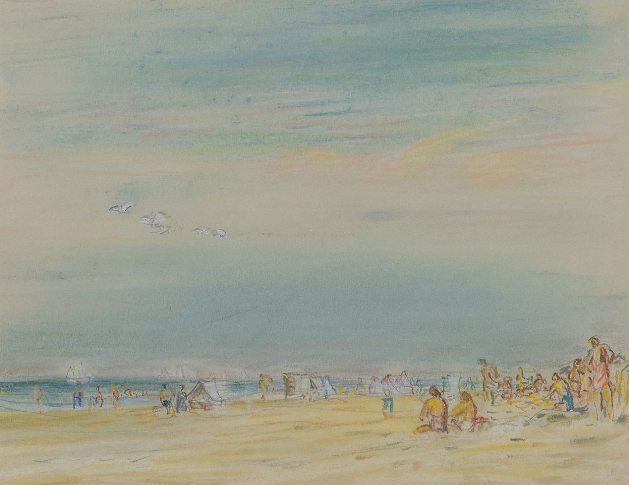 Gestel L. | Leendert 'Leo' Gestel | Aquarellen en tekeningen te koop aangeboden | Strandgezicht Zandvoort, pastel op papier 23,7 x 30,0 cm Gestel L. | Leendert 'Leo' Gestel | Aquarellen en tekeningen te koop aangeboden | Strandgezicht Zandvoort, pastel op papier 23,7 x 30,0 cm