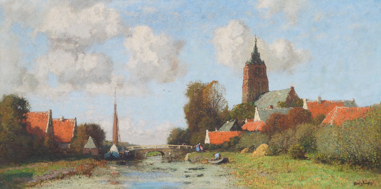 Kuijpers C.  | Cornelis Kuijpers | Schilderijen te koop aangeboden | Vaart langs de kerk van Soest, olieverf op doek 92,0 x 185,0 cm, gesigneerd rechtsonder