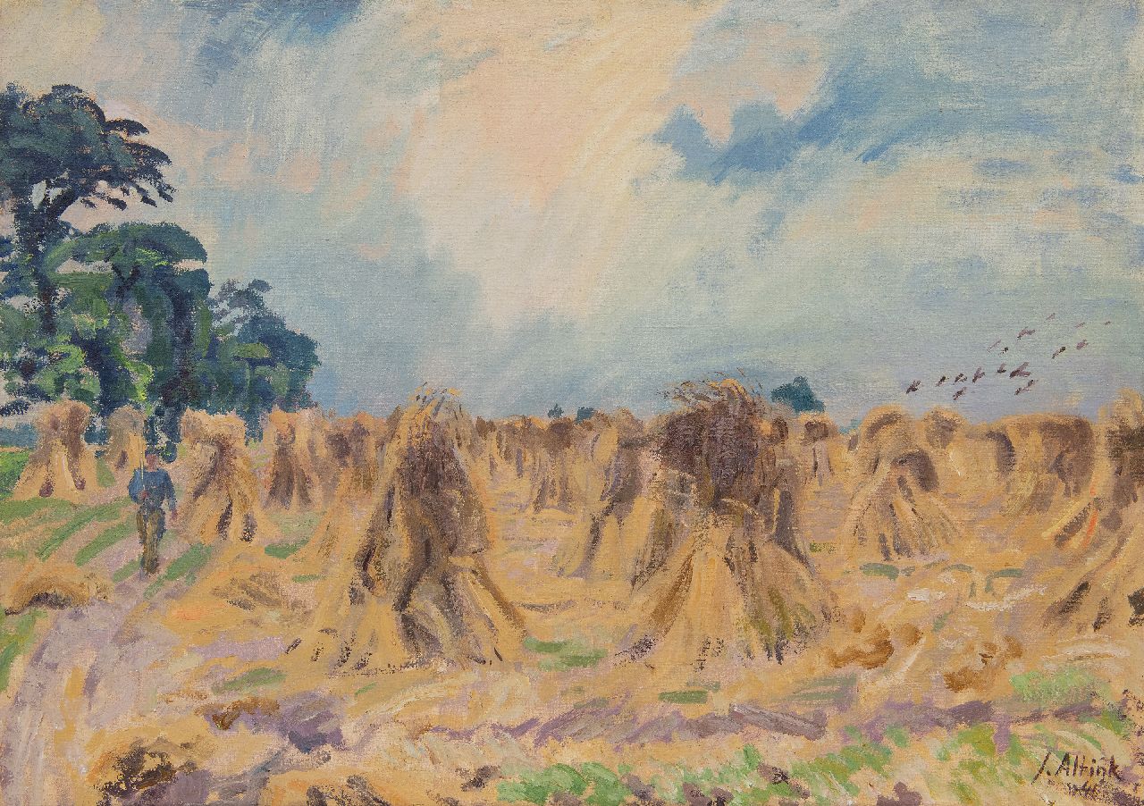 Altink J. | Jan Altink | Schilderijen te koop aangeboden | Oogstlandschap, olieverf op doek 50,5 x 70,6 cm, gesigneerd rechtsonder en gedateerd '41 Altink J. | Jan Altink | Schilderijen te koop aangeboden | Oogstlandschap, olieverf op doek 50,5 x 70,6 cm, gesigneerd rechtsonder en gedateerd '41